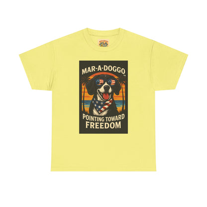 Mar-a-Doggo Tee — Patriotic Dog Graphic T-Shirt (Pointing Toward Freedom)