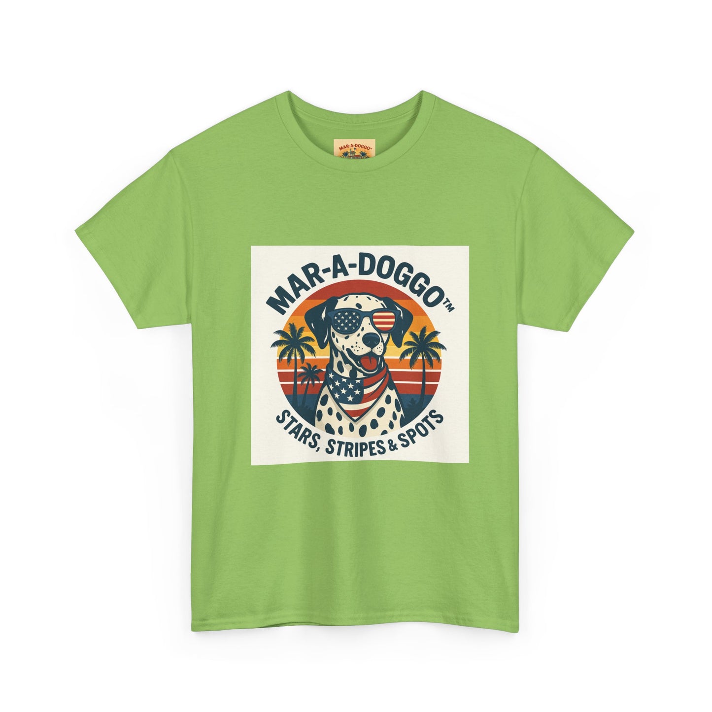 Mar-A-Doggo Retro Graphic Tee — Stars, Stripes & Spots Dog Lover T-Shirt