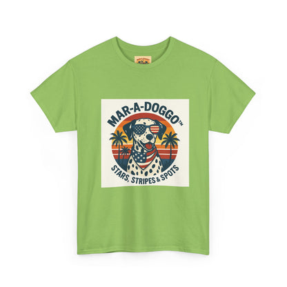 Mar-A-Doggo Retro Graphic Tee — Stars, Stripes & Spots Dog Lover T-Shirt