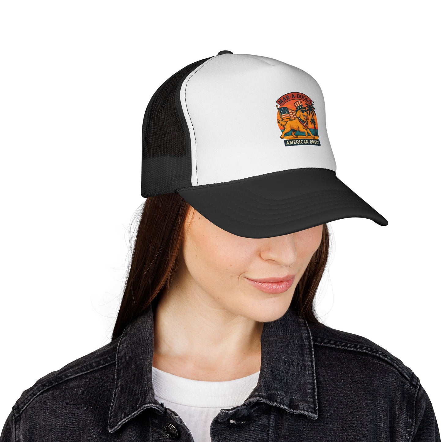 American Bulldog Trucker Hat — 'American Bred' Retro Beach Patch Cap