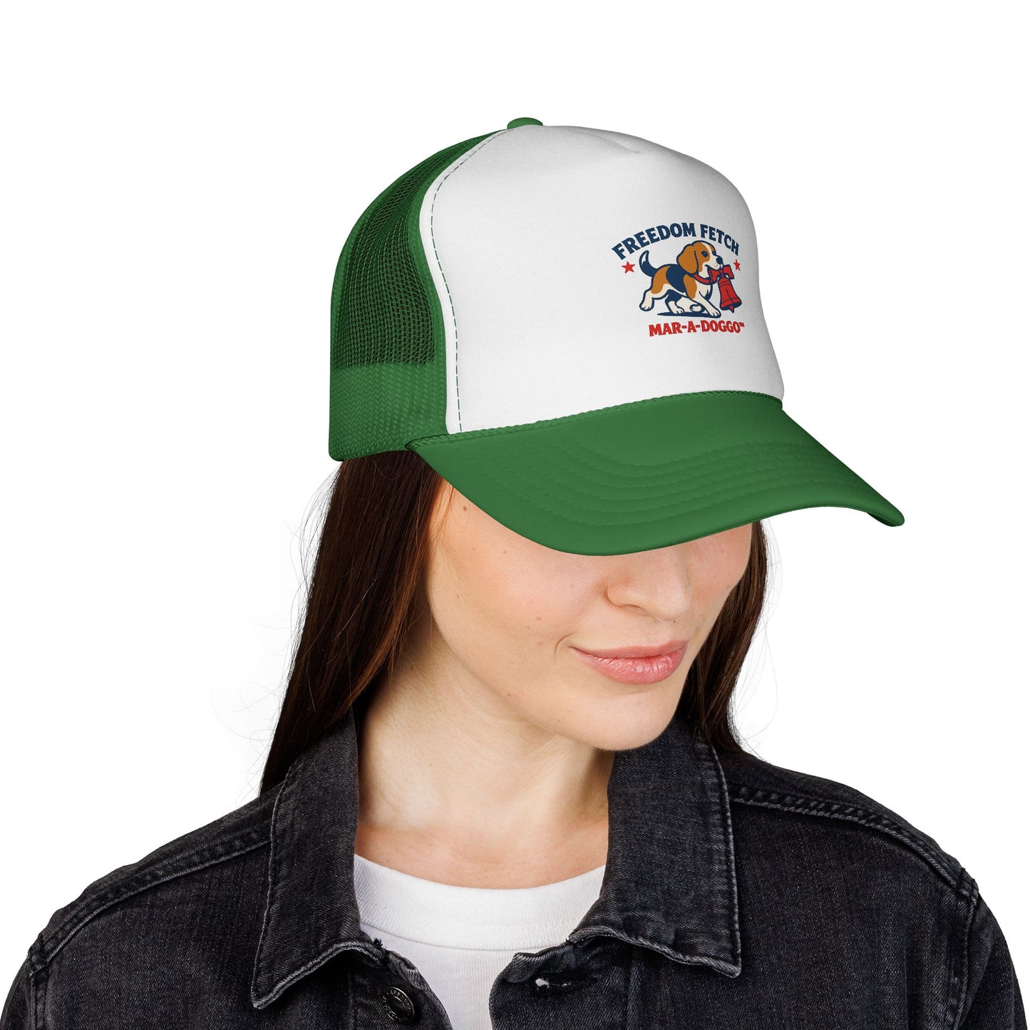 Freedom Fetch Trucker Cap — Patriotic Beagle 'Mar-A-Doggo' Mesh Hat