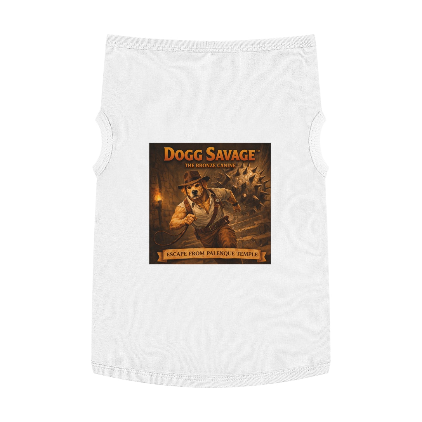 Dog Tank Top — "Dogg Savage: Escape from Palenque Temple" Adventure Graphic Dog Shirt
