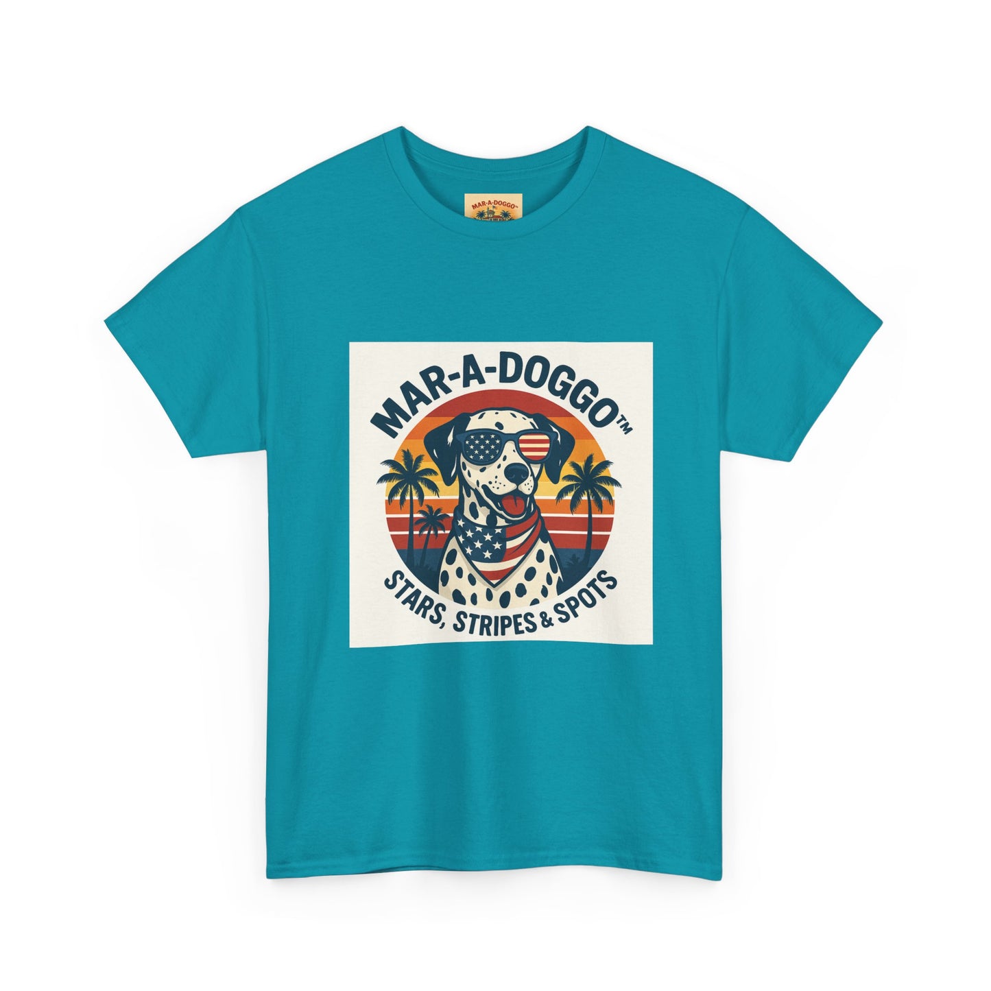 Mar-A-Doggo Retro Graphic Tee — Stars, Stripes & Spots Dog Lover T-Shirt