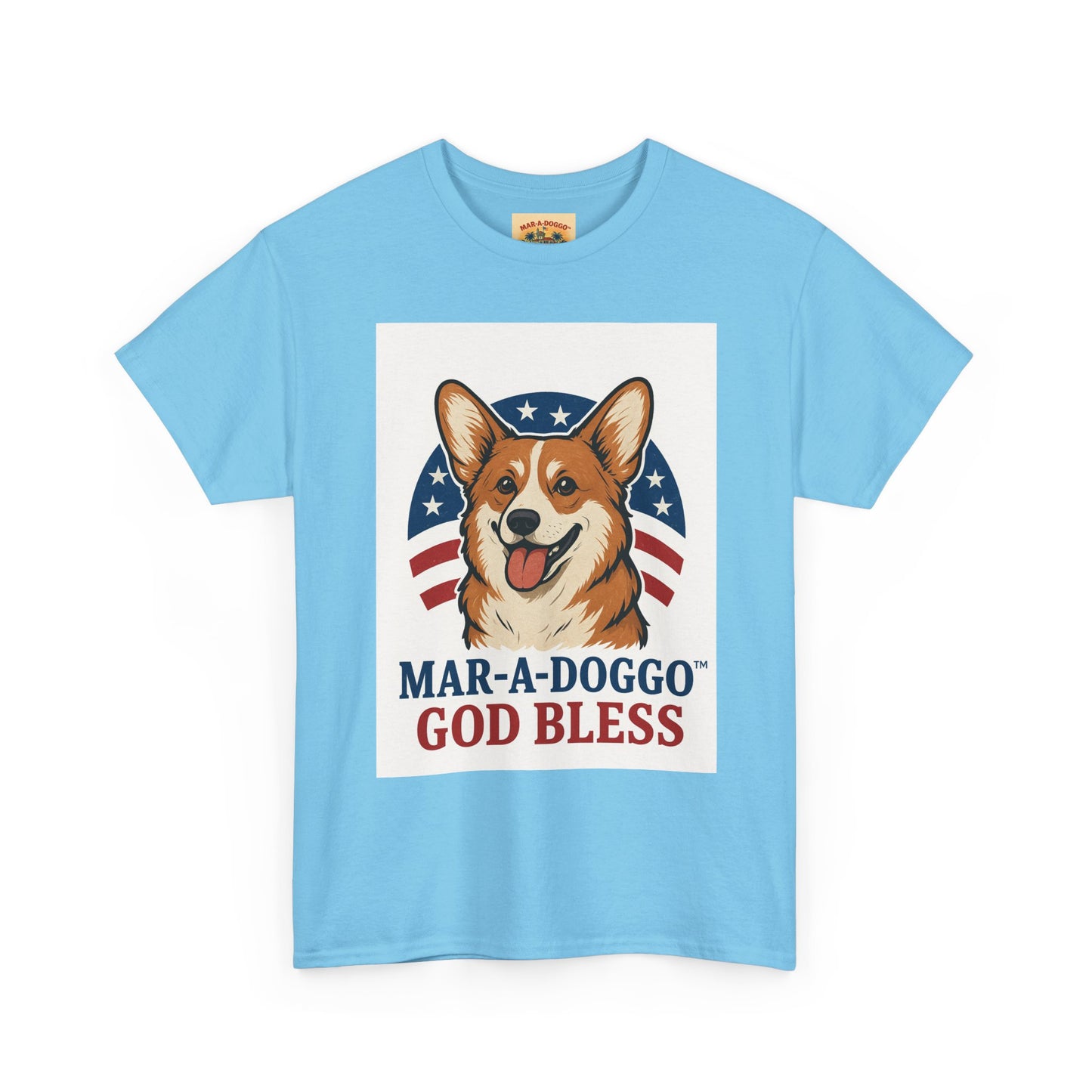 Patriotic Corgi Tee – “Mar-A-Doggo God Bless” Graphic Shirt