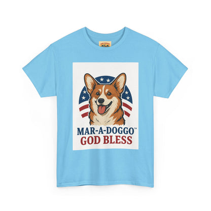 Patriotic Corgi Tee – “Mar-A-Doggo God Bless” Graphic Shirt