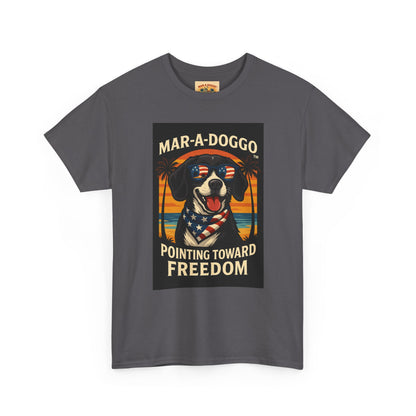Mar-a-Doggo Tee — Patriotic Dog Graphic T-Shirt (Pointing Toward Freedom)