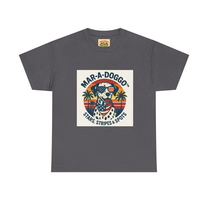 Mar-A-Doggo Retro Graphic Tee — Stars, Stripes & Spots Dog Lover T-Shirt