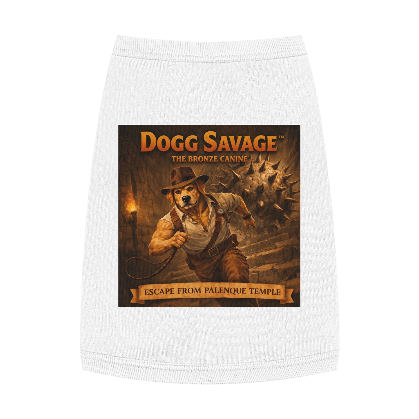 Dog Tank Top — "Dogg Savage: Escape from Palenque Temple" Adventure Graphic Dog Shirt