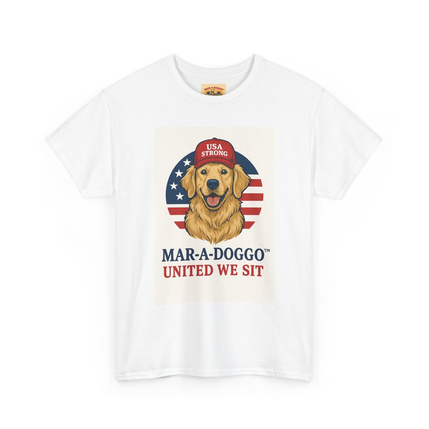 Mar-A-Doggo Tee — Patriotic Golden Retriever 'United We Sit' Shirt