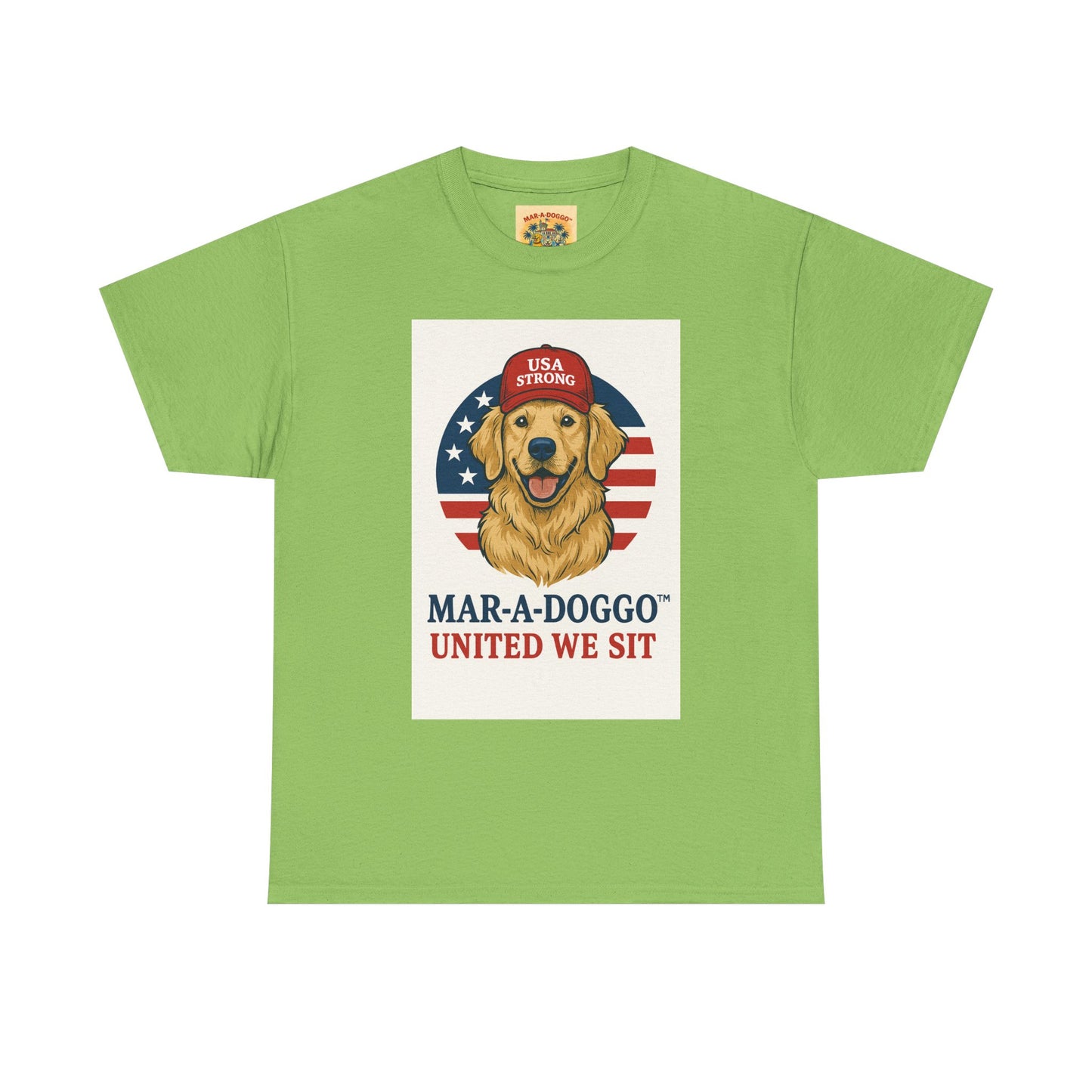 Mar-A-Doggo Tee — Patriotic Golden Retriever 'United We Sit' Shirt
