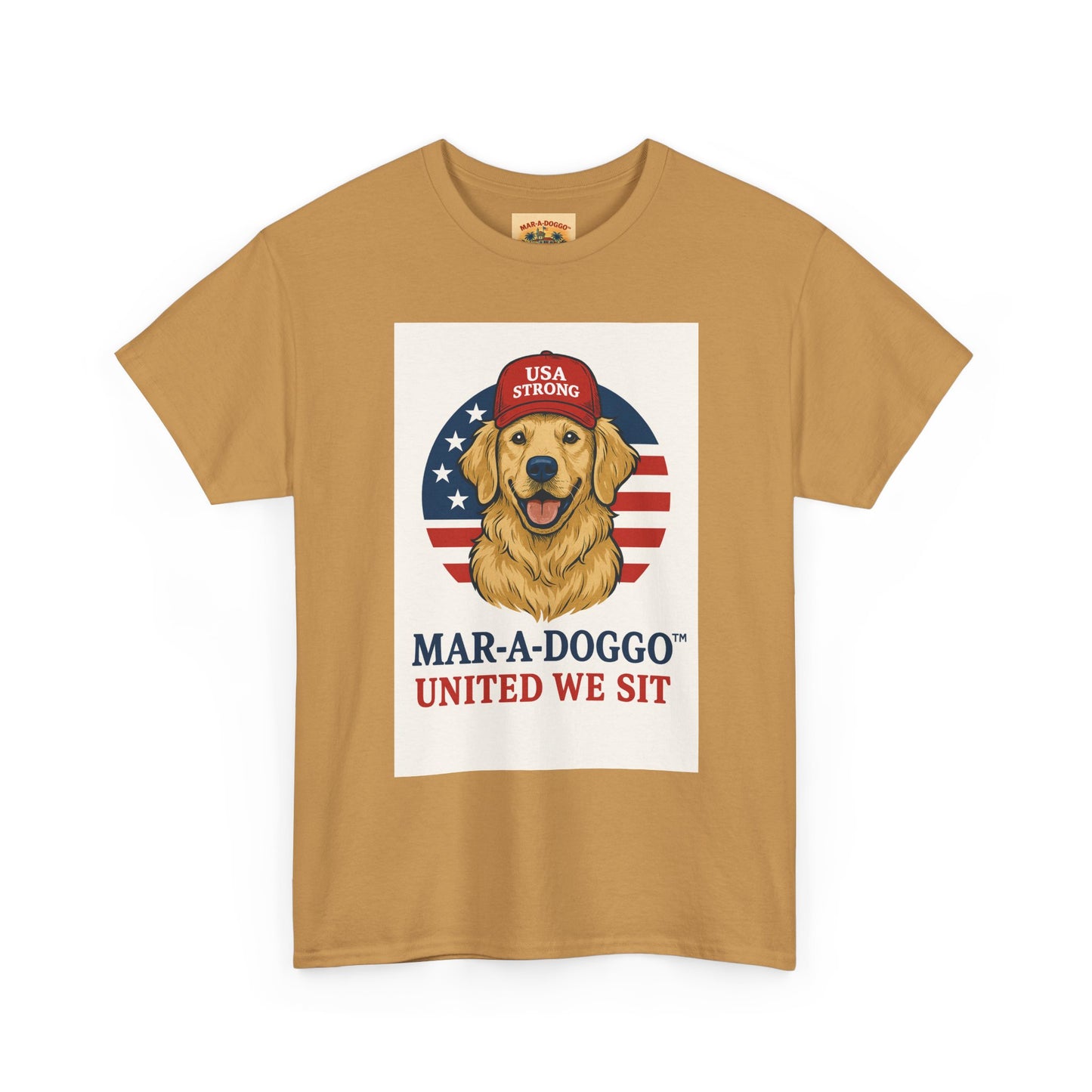 Mar-A-Doggo Tee — Patriotic Golden Retriever 'United We Sit' Shirt