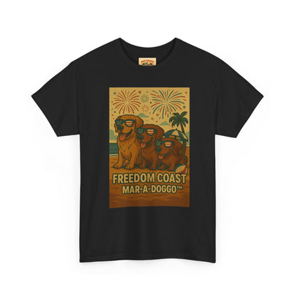 Freedom Coast Tee — "Mar-a-Doggo" Retro Beach Dog Graphic T-Shirt