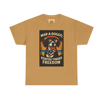Mar-a-Doggo Tee — Patriotic Dog Graphic T-Shirt (Pointing Toward Freedom)