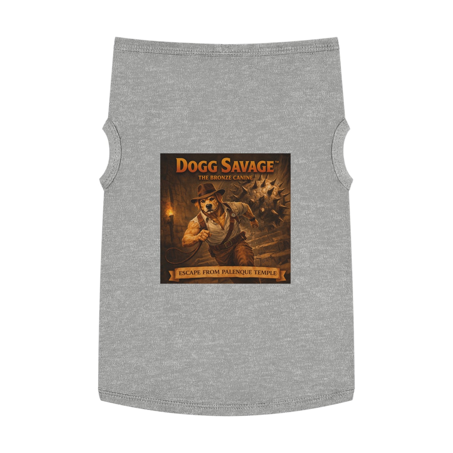 Dog Tank Top — "Dogg Savage: Escape from Palenque Temple" Adventure Graphic Dog Shirt