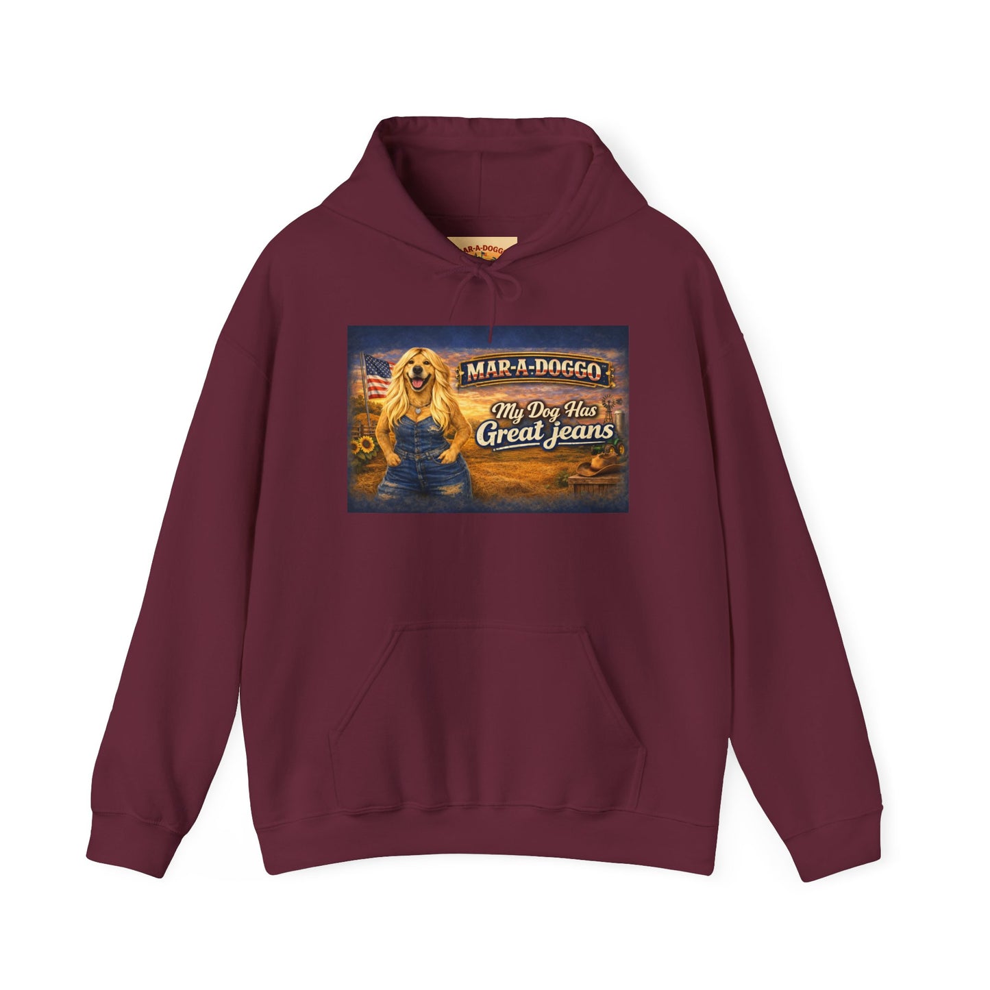 Dog Lover Hoodie — “MAR-A-DOGGO: My Dog Has Great Jeans” Graphic Pullover