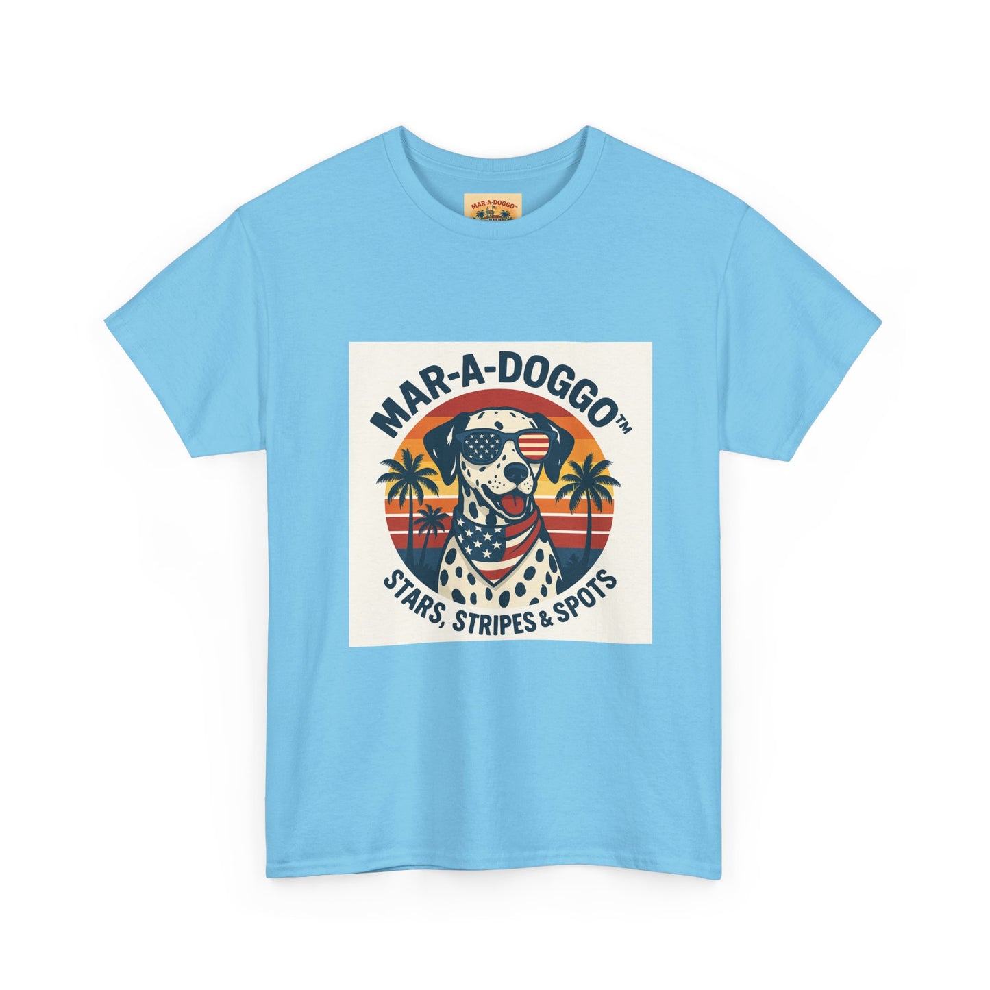 Mar-A-Doggo Retro Graphic Tee — Stars, Stripes & Spots Dog Lover T-Shirt