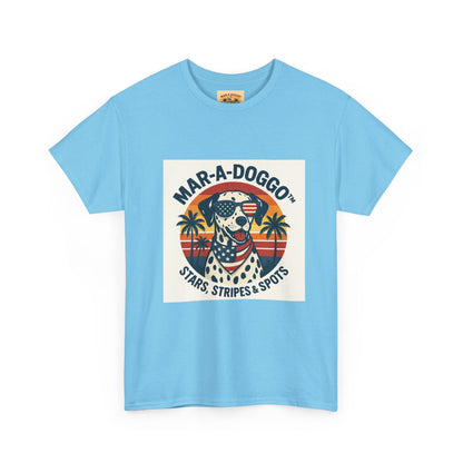 Mar-A-Doggo Retro Graphic Tee — Stars, Stripes & Spots Dog Lover T-Shirt