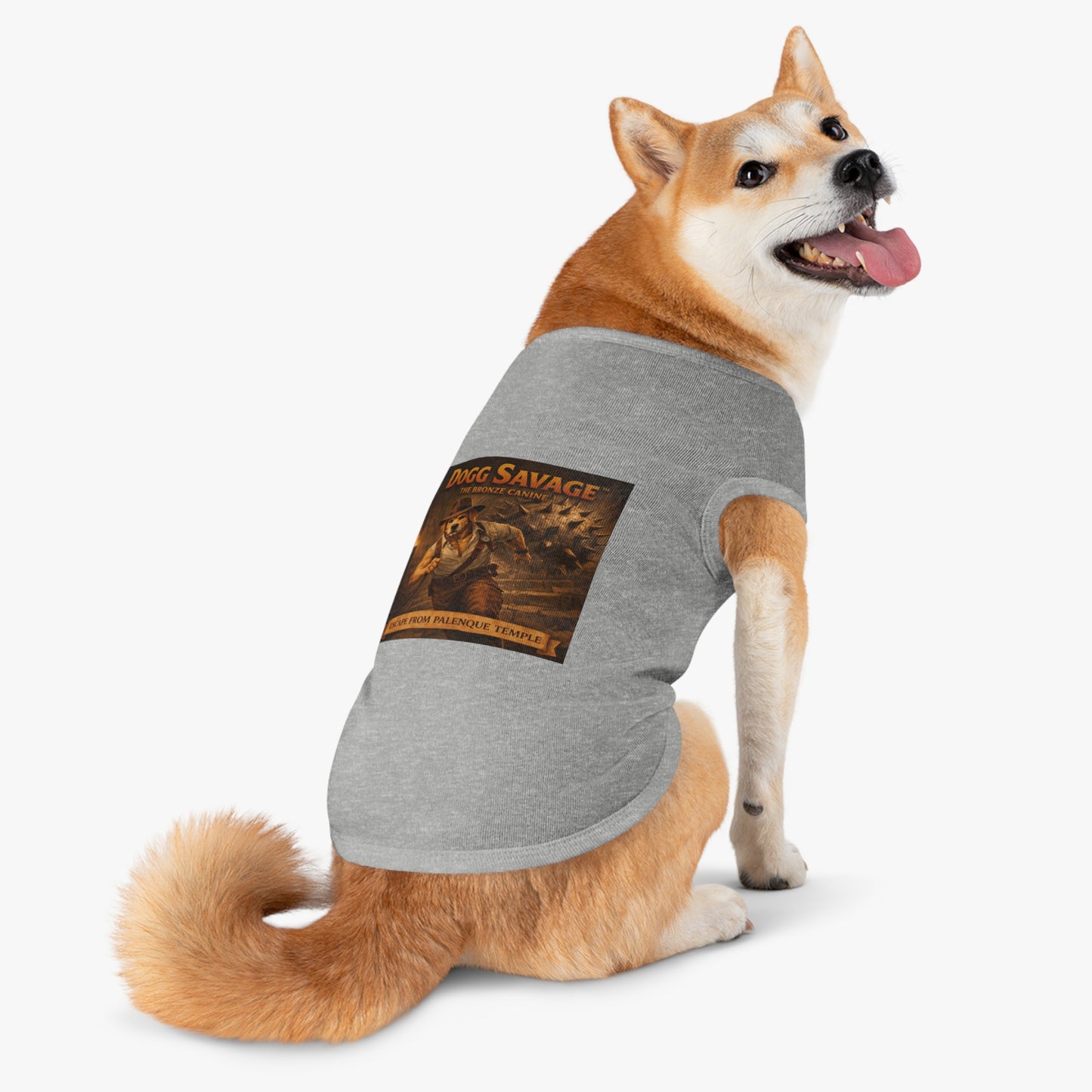 Dog Tank Top — "Dogg Savage: Escape from Palenque Temple" Adventure Graphic Dog Shirt