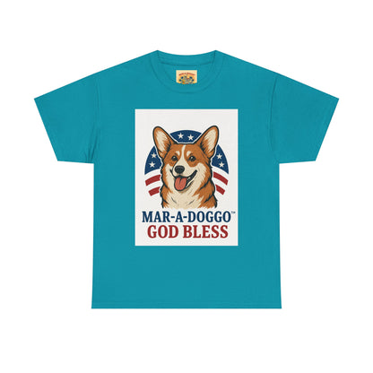 Patriotic Corgi Tee – “Mar-A-Doggo God Bless” Graphic Shirt