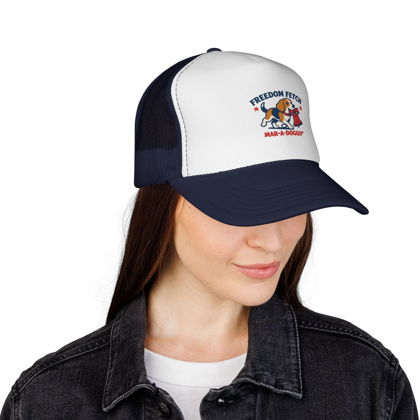 Freedom Fetch Trucker Cap — Patriotic Beagle 'Mar-A-Doggo' Mesh Hat