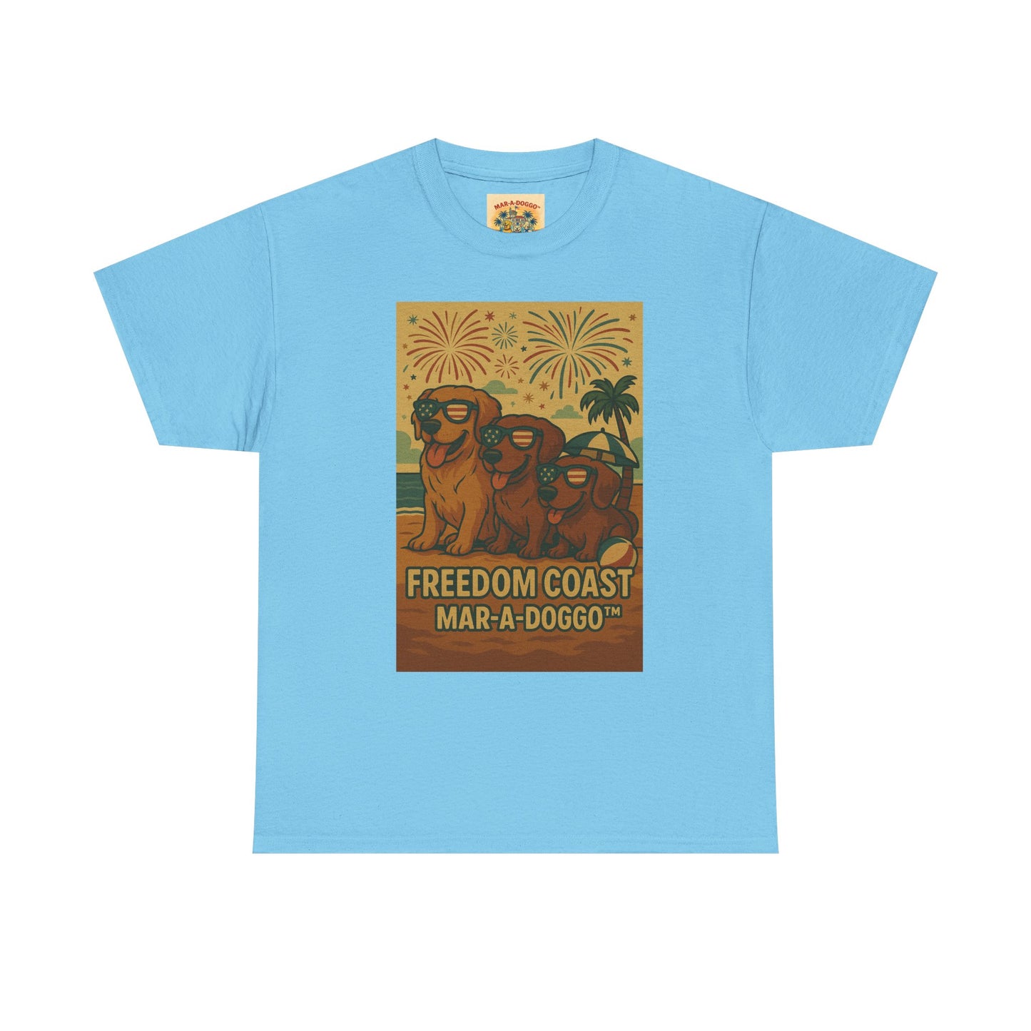 Freedom Coast Tee — "Mar-a-Doggo" Retro Beach Dog Graphic T-Shirt