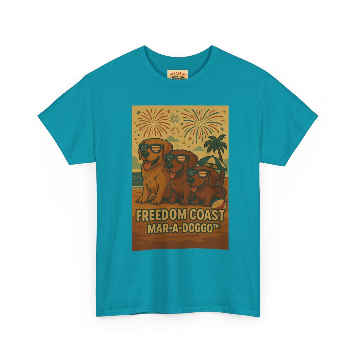 Freedom Coast Tee — "Mar-a-Doggo" Retro Beach Dog Graphic T-Shirt