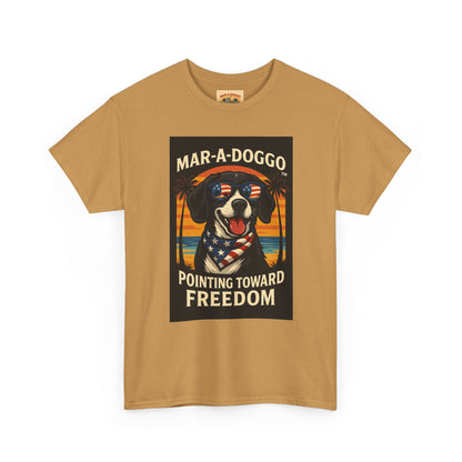 Mar-a-Doggo Tee — Patriotic Dog Graphic T-Shirt (Pointing Toward Freedom)