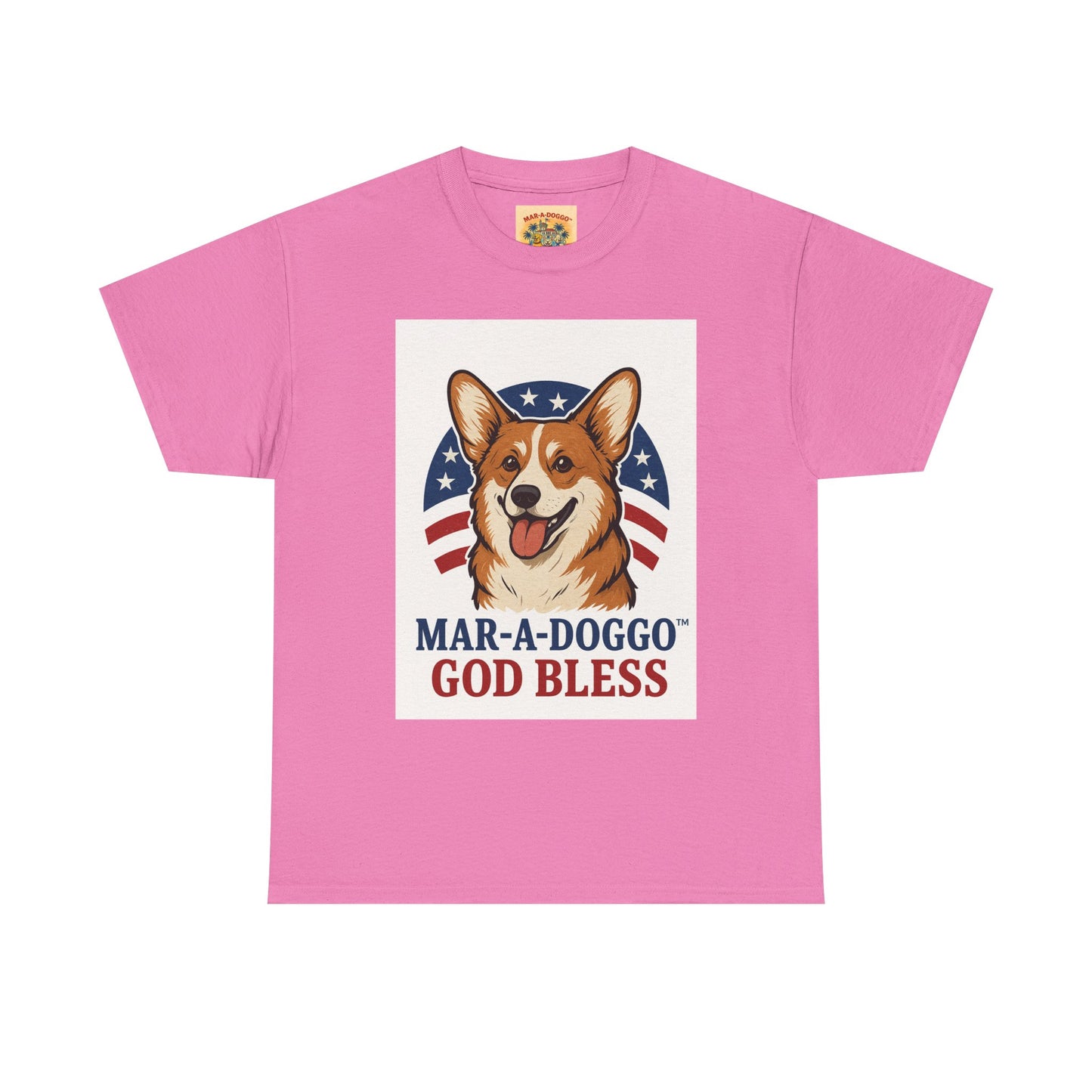 Patriotic Corgi Tee – “Mar-A-Doggo God Bless” Graphic Shirt