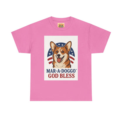 Patriotic Corgi Tee – “Mar-A-Doggo God Bless” Graphic Shirt