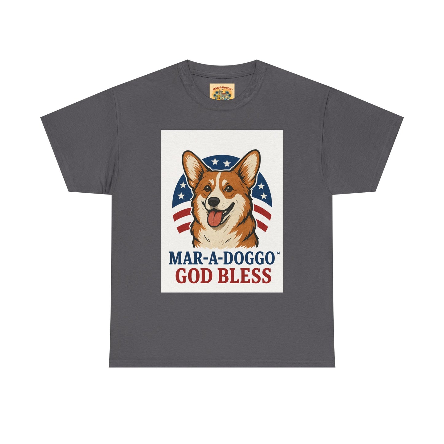 Patriotic Corgi Tee – “Mar-A-Doggo God Bless” Graphic Shirt