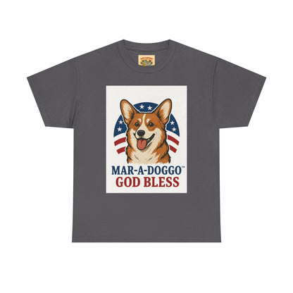 Patriotic Corgi Tee – “Mar-A-Doggo God Bless” Graphic Shirt