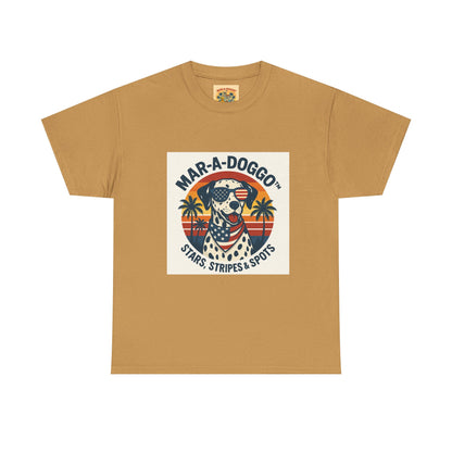 Mar-A-Doggo Retro Graphic Tee — Stars, Stripes & Spots Dog Lover T-Shirt