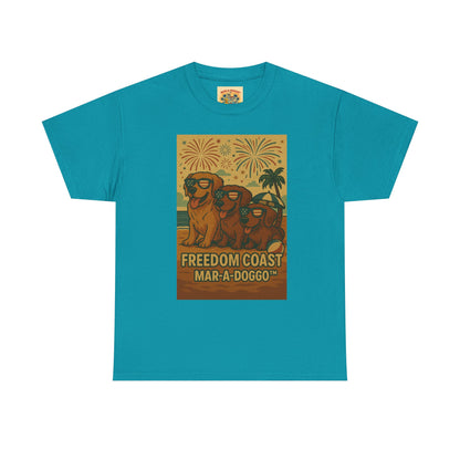 Freedom Coast Tee — "Mar-a-Doggo" Retro Beach Dog Graphic T-Shirt
