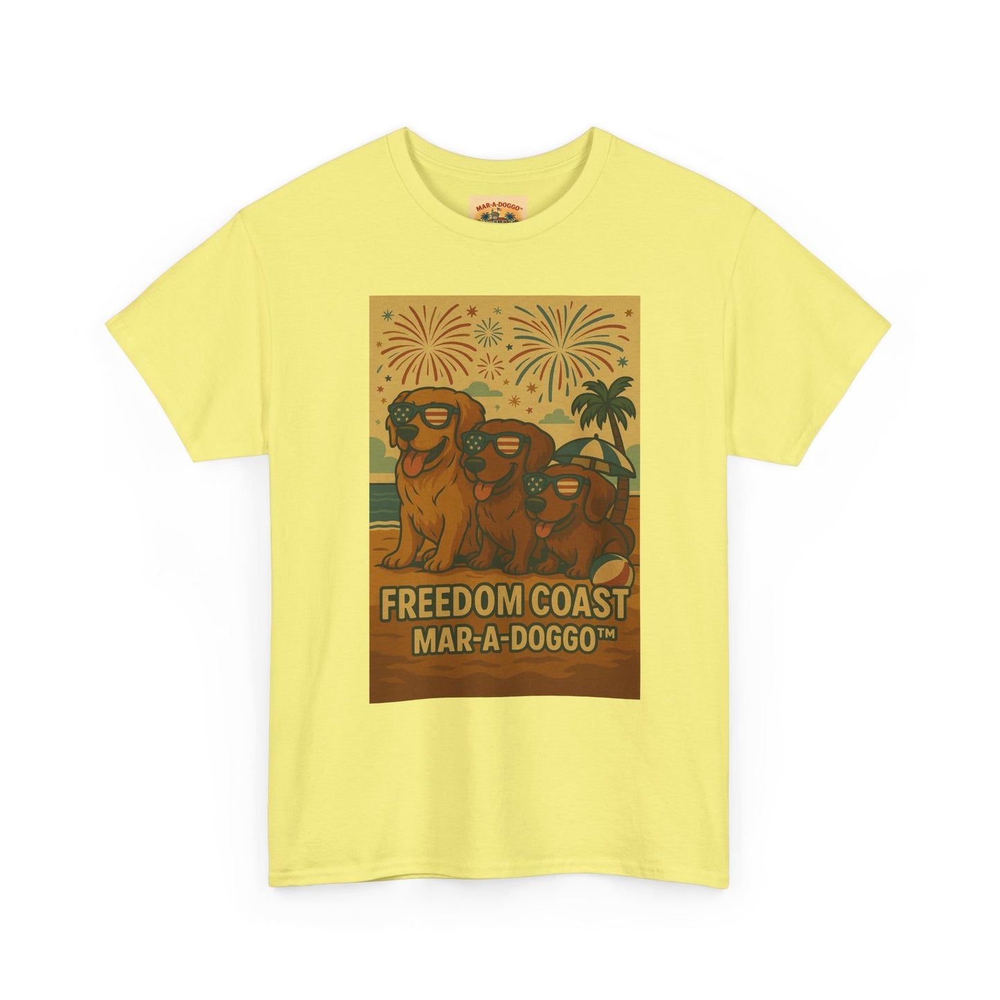 Freedom Coast Tee — "Mar-a-Doggo" Retro Beach Dog Graphic T-Shirt