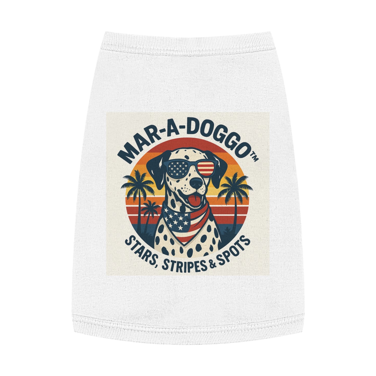 Patriotic Dog Tank Top - "Mar-A-Doggo" Stars, Stripes & Spots Dog Shirt