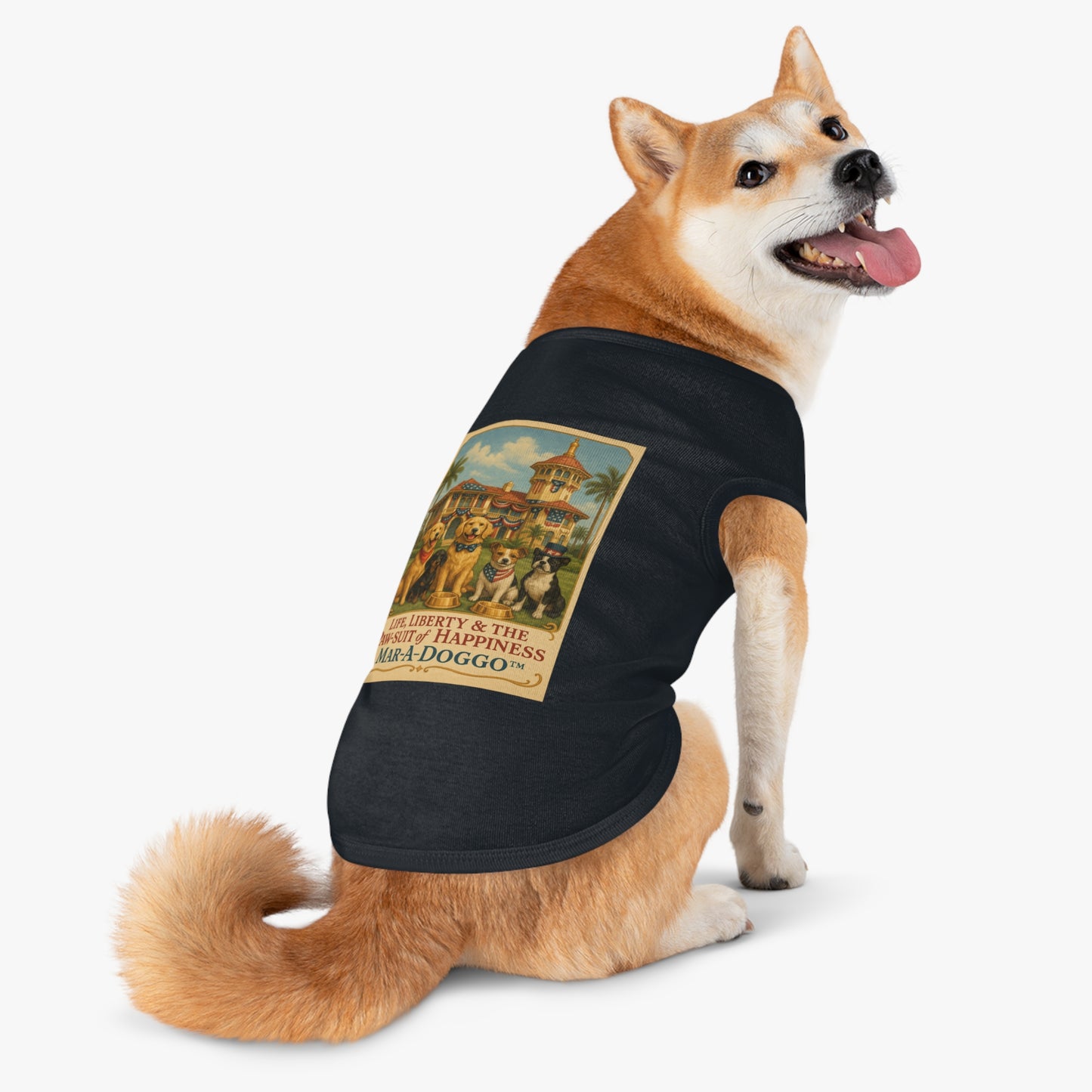 Dog Shirt — Mar‑A‑Doggo 'Life, Liberty & The Paw‑suit of Happiness' Vintage Dog Graphic