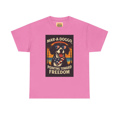 Mar-a-Doggo Tee — Patriotic Dog Graphic T-Shirt (Pointing Toward Freedom)