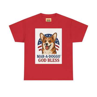 Patriotic Corgi Tee – “Mar-A-Doggo God Bless” Graphic Shirt