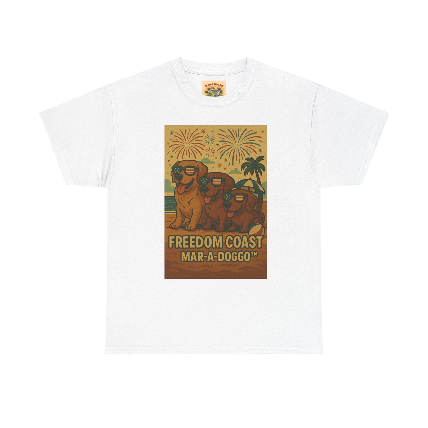Freedom Coast Tee — "Mar-a-Doggo" Retro Beach Dog Graphic T-Shirt