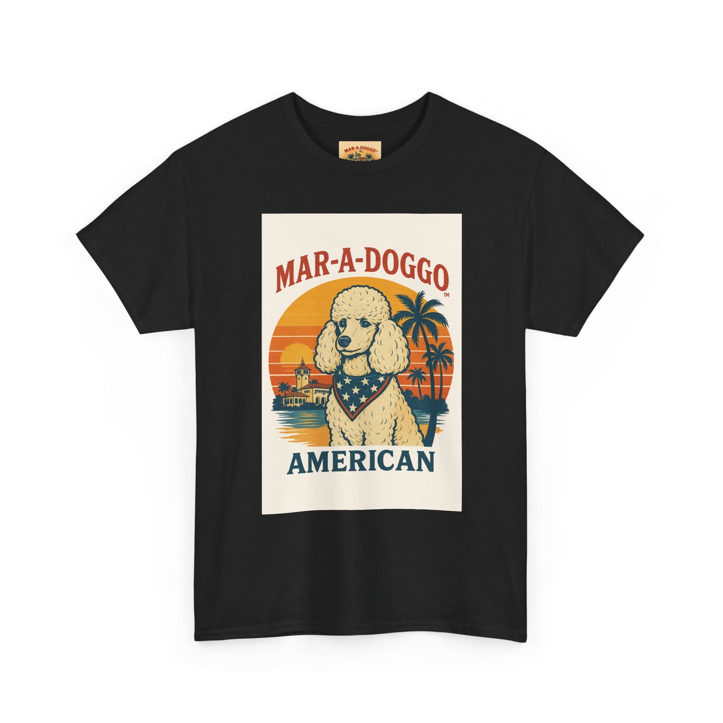 Mar-A-Doggo American T-Shirt — Retro Palm Beach Dog Graphic Tee