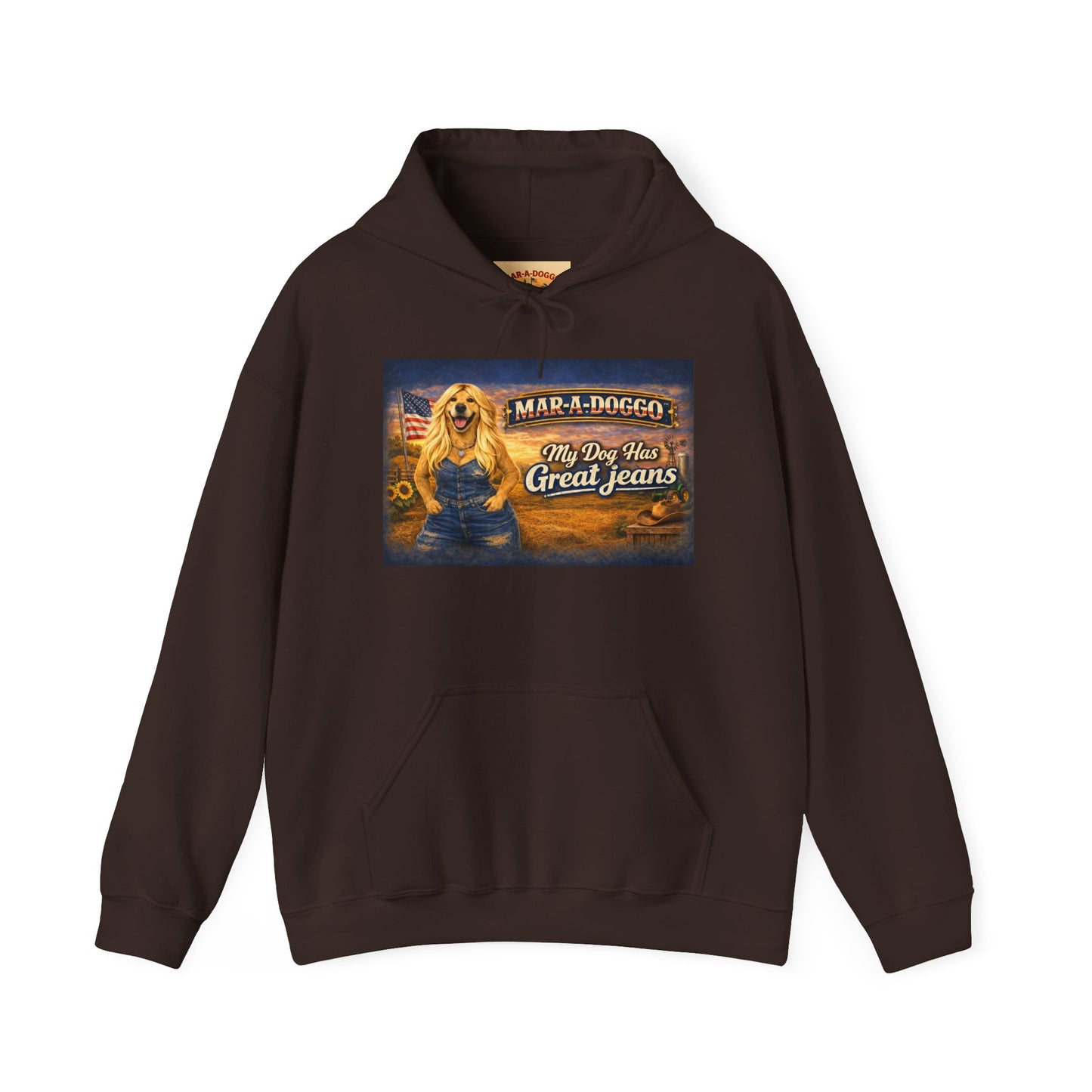 Dog Lover Hoodie — “MAR-A-DOGGO: My Dog Has Great Jeans” Graphic Pullover