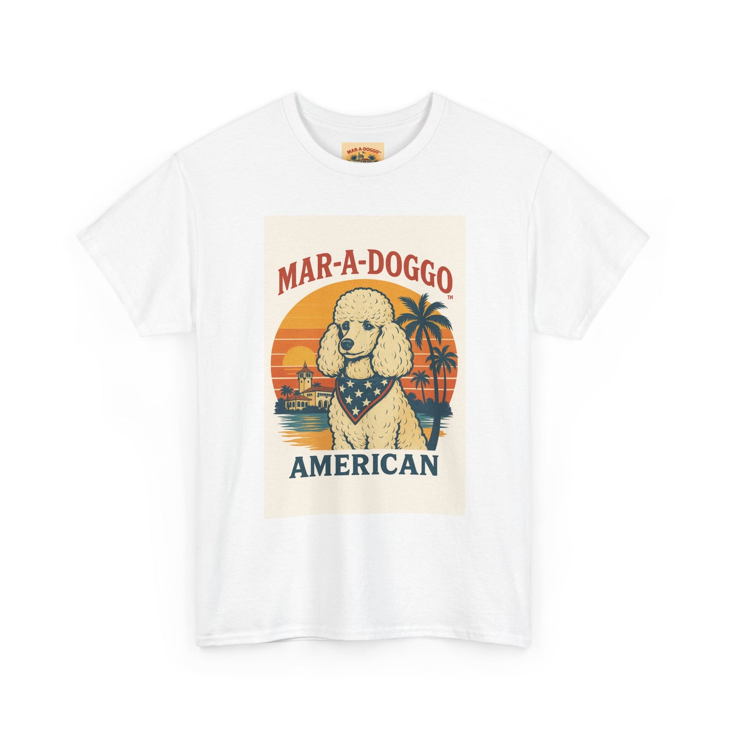 Mar-A-Doggo American T-Shirt — Retro Palm Beach Dog Graphic Tee