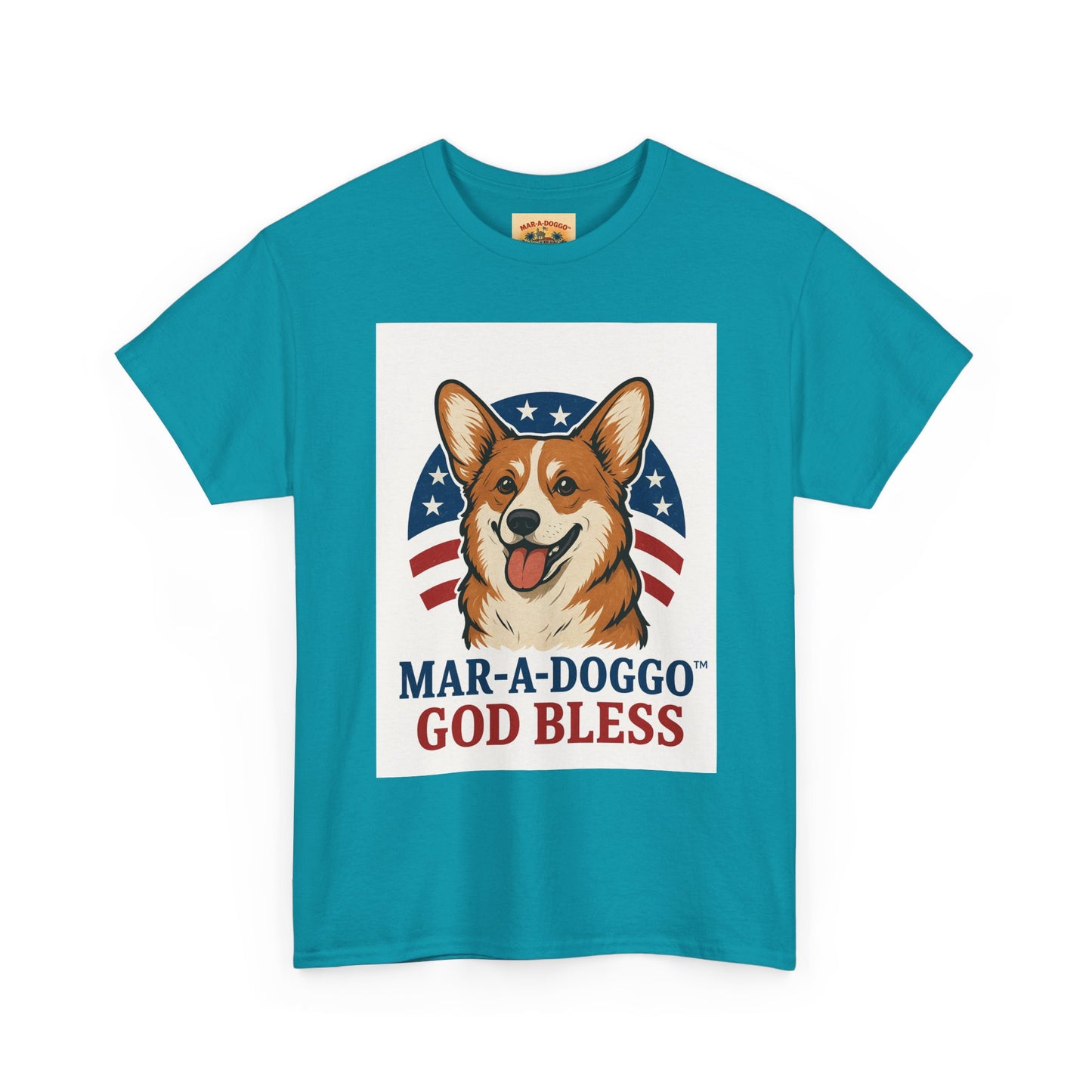 Patriotic Corgi Tee – “Mar-A-Doggo God Bless” Graphic Shirt