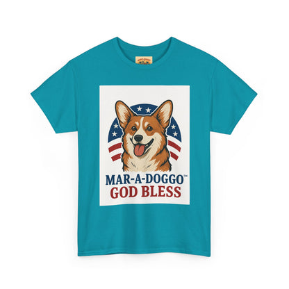 Patriotic Corgi Tee – “Mar-A-Doggo God Bless” Graphic Shirt