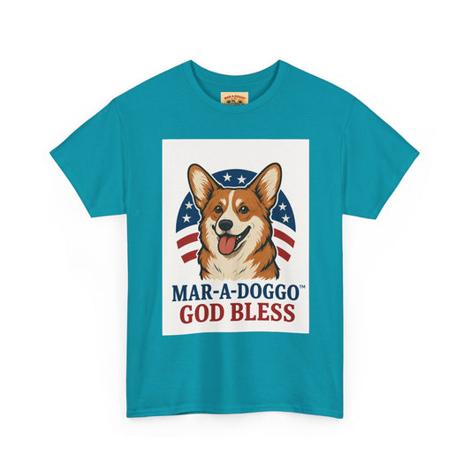 Patriotic Corgi Tee – “Mar-A-Doggo God Bless” Graphic Shirt