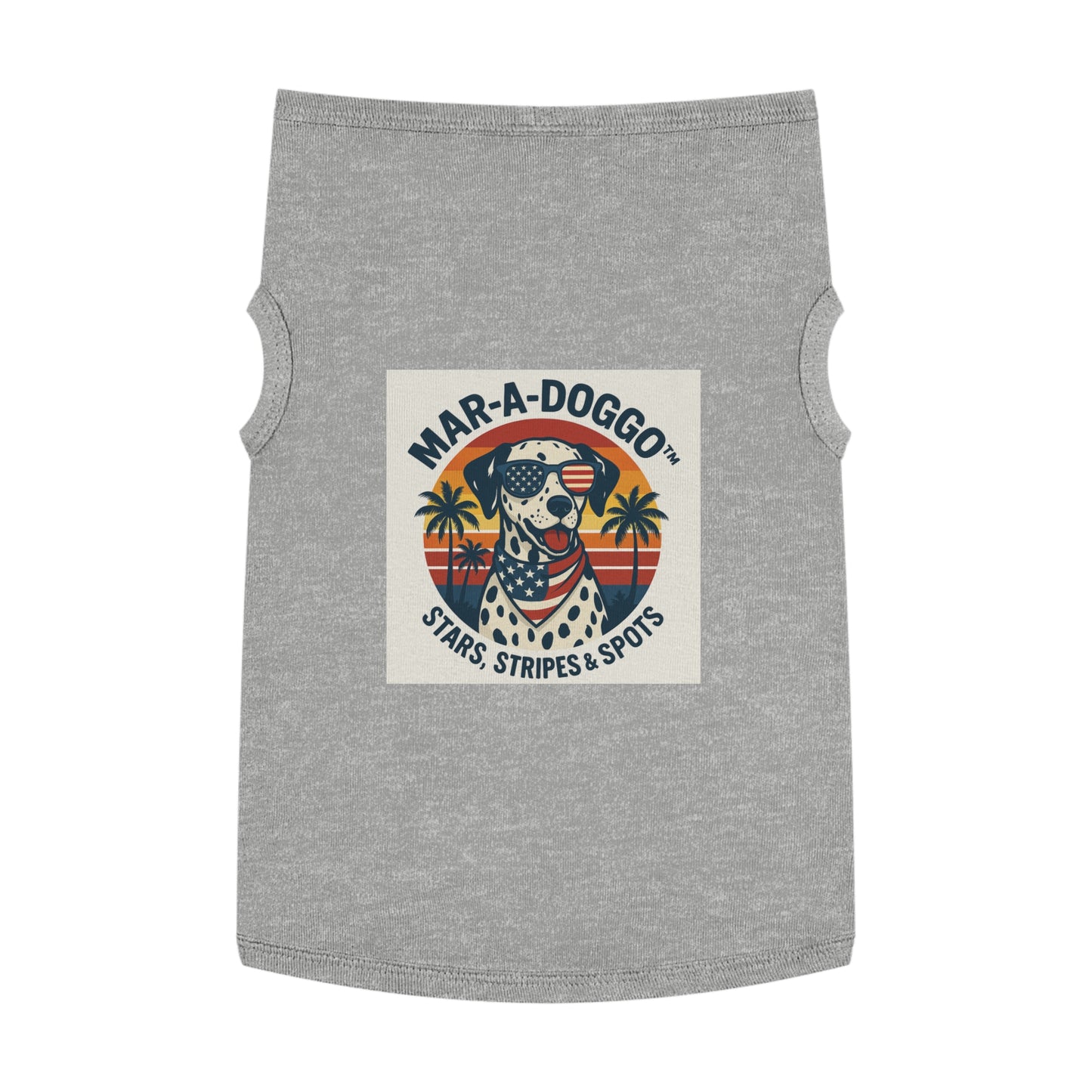 Patriotic Dog Tank Top - "Mar-A-Doggo" Stars, Stripes & Spots Dog Shirt